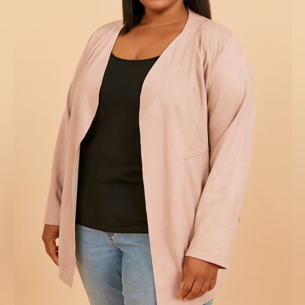 Chicos Duster Pink Faux Suede Open Front Jacket